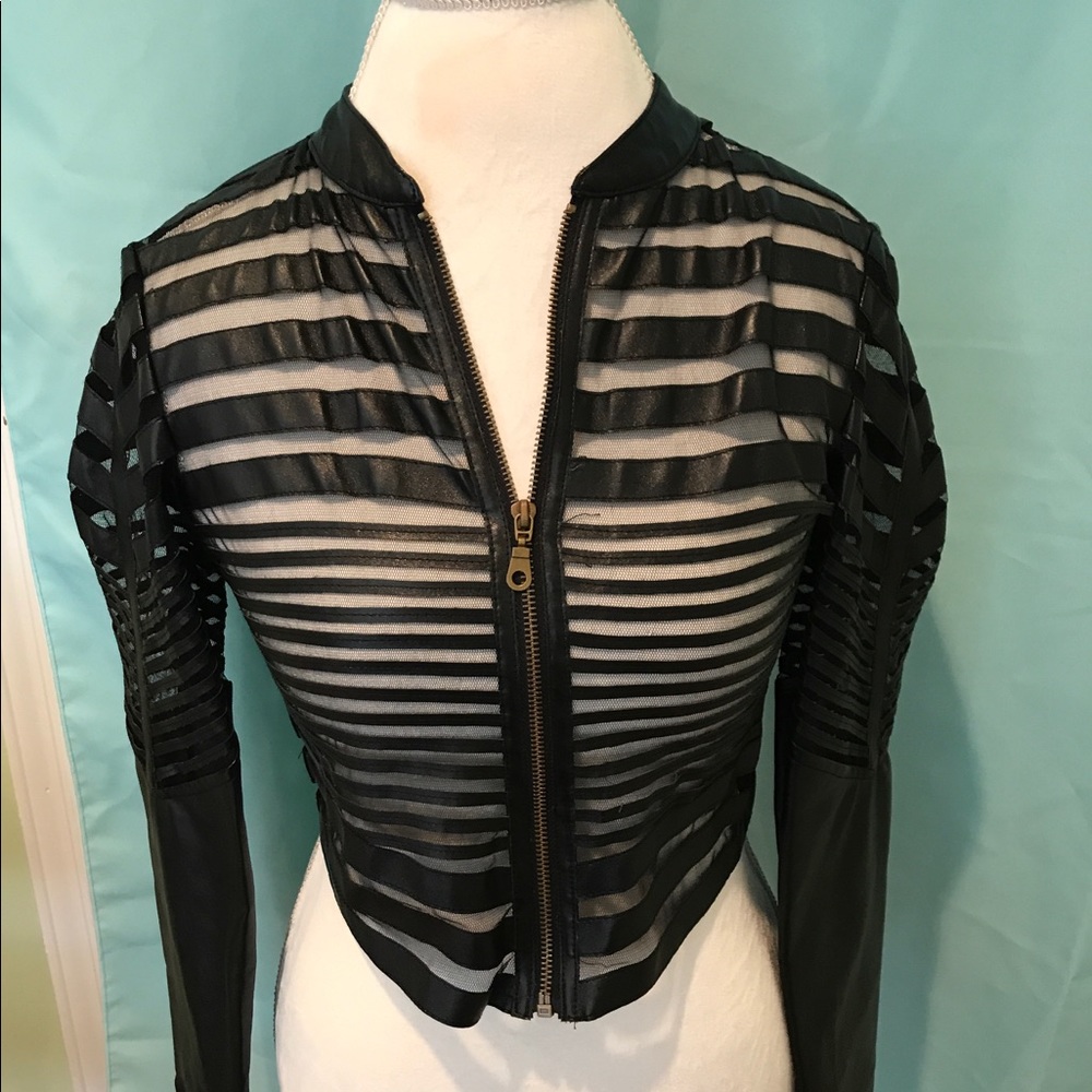 Black cut out cropped pleather jacket